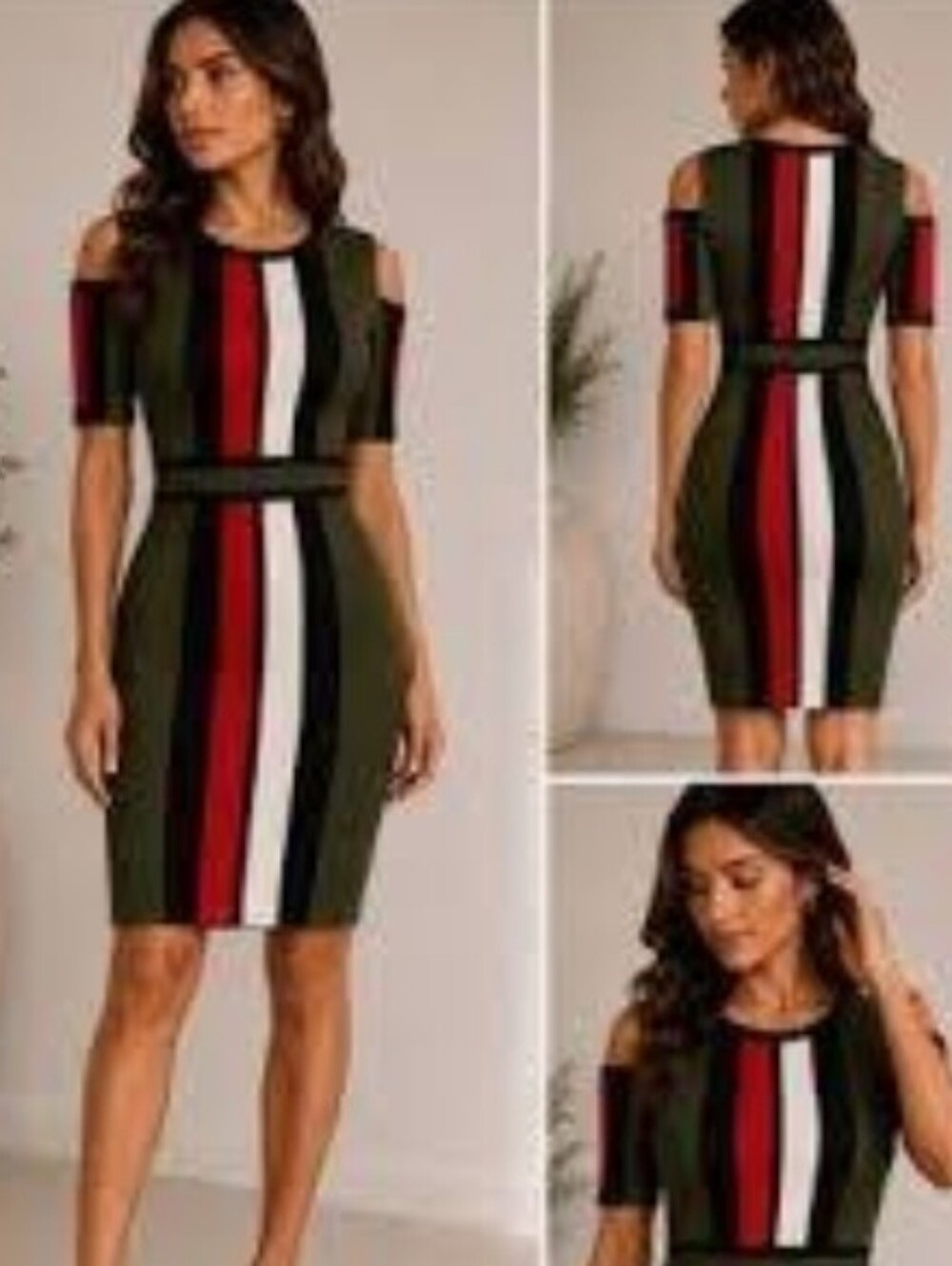 NWT XOXO Olive Cold-Shoulder Vertical Stripe Mini Dress - Red White Black Sz XXL